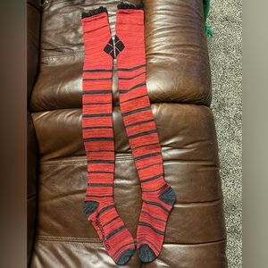 Women’s Red and Black Striped Thigh High Socks